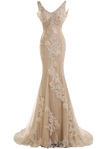 Sunvary Gorgeous Champagne Mermaid Wedding Dresses for Bride Lace and Chiffon